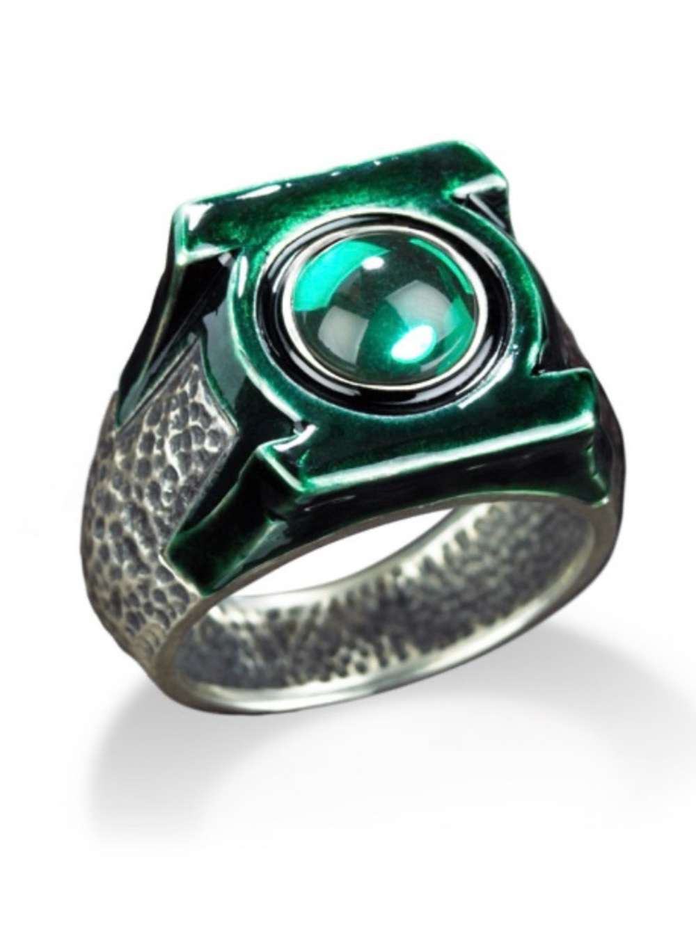 DC Men's Emerald Green Lantern Cabochon Signet Ring